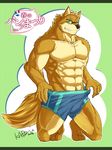  2014 abs anthro biceps canine clothed clothing digital_media_(artwork) eyewear glasses green_eyes kadzu male mammal muscular muscular_male pecs solo topless underwear underwear_festival wolf 