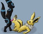  4_toes animal_genitalia animal_penis arms_tied black_eyes black_fur bound canine_penis cum cum_on_feet cumshot digitigrade duo eeveelution erection feral feral_on_feral foot_fetish footjob fur jolteon knot male male/male nintendo open_mouth orgasm pawpads paws penis pok&eacute;mon sex simple_background toes tongue tongue_out trigaroo umbreon video_games white_fur yellow_fur 