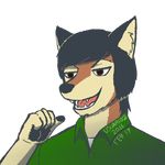  2016 andr&eacute;s_vazquez_(character) black_hair black_nose brown_eyes brown_fur canine cloth clothed clothing fangs fur hair half-closed_eyes jojo&#039;s_bizarre_adventure male mammal meme mexican_wolf open_mouth parody smile solo teeth tongue usuario2_(artist) wolf 