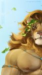  anhes anthro armband biceps blonde_hair feline fur hair jewelry lion long_hair looking_at_viewer male mammal mane muscular muscular_male necklace nipples pecs solo tan_fur whiskers yellow_eyes 