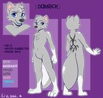  4_toes 5_fingers anthro blue_eyes canine domrick fox male mammal model_sheet navel nude open_mouth rubber shiny smile solo standing strawberryneko tattoo teeth toes tongue 