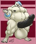  anthro balls bear biceps big-red big_balls big_muscles big_penis claws erection fur hair hi_res huge_balls humanoid_penis hyper hyper_balls hyper_penis male mammal modem_redpill musclegut muscular muscular_male nanuk_(character) nipples nude pecs penis polar_bear simple_background solo standing toe_claws toes vein white_fur 