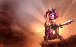  16:10 2016 anthro anthrofied armor blue_eyes collaboration cutie_mark dfectivedvice earth_pony equine female friendship_is_magic hair helmet hi_res horse mammal melee_weapon my_little_pony navel pink_hair pinkie_pie_(mlp) pony shield smile solo standing sword vest_(artist) wallpaper warrior weapon 