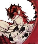  alasurth blue_eyes capcom claws cum feral flying_wyvern messy monster_hunter open_mouth pecs rathalos red_scales scales scalie simple_background solo toe_claws tongue video_games white_background wyvern 