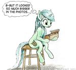 2015 amber_eyes box cutie_mark el-yeguero english_text equine female feral friendship_is_magic fur green_fur hair horn lyra_heartstrings_(mlp) mammal multicolored_hair my_little_pony sex_toy simple_background sitting solo stool text two_tone_hair unicorn white_background 