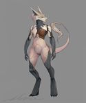  armor breasts claws english_text female fur geodis grey_background hi_res nova_(warframe) sergal simple_background solo tan_fur text toe_claws warframe yellow_eyes 