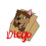  box crimsoncolored derp_eyes feline lion mammal mane name_badge open_mouth simple_background smile solo teeth text tongue white_background 