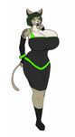  anthro big_breasts breasts cat cleavage clothed clothing feline female footwear hi_res highlights huge_breasts jewelry mammal piercing shoes solo takarachan tattoo 