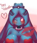  &lt;3 2016 anthro anthrofied bellaria blue_hair blue_skin blush breasts bronzong fan_character female hair heart_nipples hi_res holidays kissing latiar long_hair looking_at_viewer nintendo nude one_eye_closed open_mouth pink_background pok&eacute;mon pok&eacute;morph purple_eyes simple_background smile solo valentine&#039;s_day video_games white_background wink 