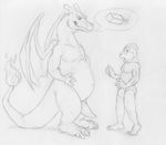  anthro barefoot big_dom_small_sub bulge charizard clothed clothing dialogue duo erection greyscale grin hands_on_hips humanoid knot lizard male male/male monochrome naughty_face nervous neverwolf nintendo nipples open_mouth pecs pencil_(artwork) penis pictographics plantigrade pok&eacute;mon reptile scalie scared side_view size_difference slightly_chubby smug speech_bubble speedo swimsuit tapering_penis topless traditional_media_(artwork) uhoh video_games wings 