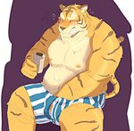  blush clothing colored feline grope maguro male mammal simple_background solo source_request tiger underwear 
