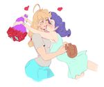  &lt;3 2016 applejack_(mlp) big_butt blonde_hair blush bracelet butt duo equine eyes_closed flower freckles friendship_is_magic green_eyes hair hat holidays horn hug human humanized humanoid humanoidized jewelry kissing mammal my_little_pony plant purple_hair rarity_(mlp) simple_background smile sundown_(artist) unicorn valentine&#039;s_day 