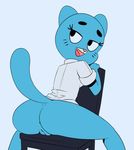  anthro anus blue_fur butt cartoon_network cat clothed clothing feline female fridge_(artist) fur mammal nicole_watterson pussy solo the_amazing_world_of_gumball 