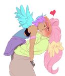  &lt;3 2016 armband blue_eyes blush bra clothing duo equine eyes_closed female female/female fingerless_gloves fluttershy_(mlp) friendship_is_magic gloves hair hand_on_butt holidays humanoid humanoidized kissing mammal multicolored_hair my_little_pony pegasus pink_hair rainbow_dash_(mlp) rainbow_hair shirt simple_background skirt sports_bra sundown_(artist) sweater tank_top underwear valentine&#039;s_day wing_boner wings 