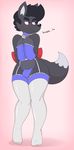 2016 absurd_res acstlu anthro blush bow bulge canine clothed clothing corset crossdressing front_view garter_belt garter_straps girly hi_res legwear lingerie looking_away male mammal panties phurcy pompadour solo stockings thick_thighs underwear wide_hips 