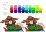  anthro blush breasts brown_fur brown_hair clothing curly_q english_text eyelashes female fur furret green_eyes hair keijimatsu nintendo pok&eacute;mon pok&eacute;morph smile solo sweater tan_fur text v_sign video_games 