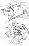  asriel_dreemurr black_sclera clothing collar elpandamangrande eye_markings grin horn male monster pencil_(artwork) robe sketch smile teeth traditional_media_(artwork) tusks undertale video_games 