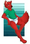  canine clothing diaper fur green_eyes hi_res male mammal red_fur shirt simple_background solo wen wolf 