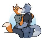  big_butt blush butt canine clothed clothing collar duo eyes_closed fox fox_mccloud hand_on_chest hi_res hicanyoumooforme kissing making_out male male/male mammal nintendo star_fox tight_pants video_games wide_hips wolf wolf_o&#039;donnell 