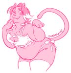  2015 anthro belly bra breasts bunkakke cat cat_lingerie catty_(undertale) cleavage clothed clothing digital_media_(artwork) ear_piercing feline female fur hair lingerie looking_at_viewer mammal midriff monochrome navel one_eye_closed overweight piercing simple_background smile solo standing undertale underwear video_games white_background wink 
