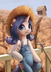  2016 barn blue_eyes clothing equine farm female feral friendship_is_magic hair hat hi_res horn looking_at_viewer magwaizzz mammal my_little_pony pitchfork rarity_(mlp) smile solo straw_hat unicorn 