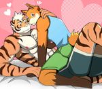  abs anthro bearlovestiger13 biceps canine chest_tuft clothed clothing digital_media_(artwork) dungeon_island duo feline fox fur hair male mammal muscular muscular_male nipples pecs shirt shorts tiger topless tuft 