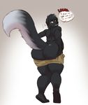  anthro backsack balls bulge butt canine clothed clothing digital_media_(artwork) english_text full-length_portrait hi_res lavenderpandy looking_back male mammal partially_clothed portrait rear_view shorts_down simple_background slightly_chubby solo teeth text topless 