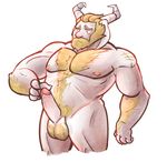  2015 anthro arm_hair asgore_dreemurr barazoku biceps blonde_hair blush body_hair boss_monster buttdawg caprine chest_hair digital_media_(artwork) erection fur goat hair hairy happy_trail horn humanoid_penis male mammal monster nipples nude pecs penis pubes simple_background solo standing stomach_hair undertale video_games white_background white_fur yellow_fur 