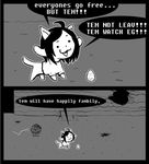  black_hair bush comic egg female hair hole monochrome monster sad solo tem temmie_(undertale) text tumbleweed undertale unknown_artist video_games 