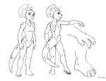  absurd_res bone_frill breasts clothing dinosaur female headband hi_res horn kung_fu_dino_posse lucy model_sheet reptile scalie shoxxe simple_background solo standing swimsuit triceratops white_background 