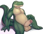  alligator anthro balls barefoot big_balls erection hand_on_knee humanoid_penis jetshark looking_away male nude partially_retracted_foreskin penis precum reclining reptile scalie slightly_chubby solo thick_penis uncut 