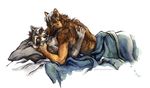  alsatian bed canine dog duo german_shepherd hi_res kenket male male/male mammal raccoon 