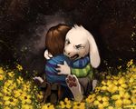  asriel_dreemurr caprine crying duo flower goat hug male mammal plant protagonist_(undertale) tears trunorth undertale video_games 