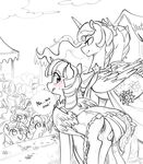  2016 butt clothed clothing crowd cutie_mark dress earth_pony equine feathered_wings feathers female feral friendship_is_magic glacierclear group hair hi_res horn horse in_heat long_hair mammal my_little_pony pegasus pony princess_celestia_(mlp) pussy pussy_juice smile sweat twilight_sparkle_(mlp) unicorn winged_unicorn wings 