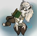  2_tails angel book canine chibi clothing curiosity cute egyptian floating fox foxttercoon hair heterochromia hi_res long_hair male mammal mark mask multi_tail multiple_tails mustelid otter raccoon reading solo zonuche zony_foxttercoon 