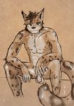  2016 anthro balls cat feline fur hair hi_res humanoid_penis leopard looking_at_viewer lynx male mammal monochrome nude partially_retracted_foreskin pencil_(artwork) penis simple_background smile snow_leopard solo tolbi traditional_media_(artwork) uncut 