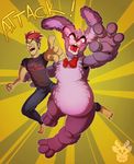  animatronic bonnie_(fnaf) digital_media_(artwork) duo eyewear facial_hair five_nights_at_freddy&#039;s glasses hair hi_res human lagomorph machine male mammal markiplier rabbit robot video_games xnirox 