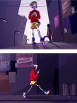  alley anadapta city comic digital_media_player extra gangster hat headphones lamppost mettaton multiple_boys ominous_shadow papyrus_(undertale) poster_(object) shoes shorts skeleton sneakers sweater telephone_pole trash_can undertale 