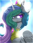 2016 abstract_background absurd_res amethyst_(gem) border crepuscular_rays crown equine female feral friendship_is_magic fur gem hair hi_res horn icon jewelry lens_flare long_hair madacon mammal multicolored_hair my_little_pony necklace outside princess_celestia_(mlp) smile solo white_fur winged_unicorn wings 