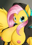  2016 anthro anthrofied areola big_breasts breasts clothed clothing equine female fluttershy_(mlp) friendship_is_magic hair hi_res hoodie huge_breasts looking_at_viewer mammal my_little_pony nipples pegasus smile solo suirano wings 