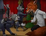  anthro bent_over canine clothing dancing disney eyes_closed fangs feline female flat_chested fox fur group hat horn ipoke judy_hopps lagomorph leopard male mammal nick_wilde pink_nose police purple_eyes rabbit singing snow_leopard uniform wolf zootopia 