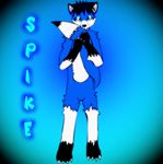  acejt anthro biped black_hair black_nose blue_eyes blue_fur blue_theme canine claws fan_character fox fur hair looking_at_viewer male mammal markings smile solo spike_(acejt) standing text white_fur 