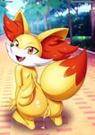  anus bbmbbf butt canine cum cum_string digital_media_(artwork) exhibitionism fangs female fennekin fox grin hi_res horny inviting mammal nintendo palcomix plump_labia pok&eacute;mon pokepornlive public pussy pussy_juice raised_tail road solo tree video_games young 