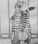  2016 butt clothed clothing feline female fur kung_fu_panda lordofpengz mammal master_tigress nightmare_fuel pencil_(artwork) simple_background sketch solo tiger traditional_media_(artwork) white_background 