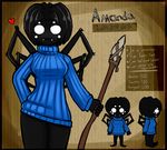  anthro arachne arachnid arthropod datfurrydude don&#039;t_starve fan_character hi_res humanoid melee_weapon monster monster_girl multi_eye multi_leg multi_limb polearm smile solo spear spider turtleneck weapon 