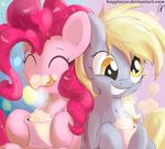  2016 blonde_hair bugplayer cute derpy_hooves_(mlp) duo earth_pony equine eyes_closed female feral friendship_is_magic fur grey_fur grin hair hi_res horse hot_chocolate mammal my_little_pony pink_fur pink_hair pinkie_pie_(mlp) pony steam 