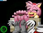  4_toes amy_rose anthro barefoot bdsm black_nose bondage boots bound clothing eyes_closed female foot_fetish foot_focus footwear gloves hair hedgehog mammal open_mouth pink_skin screampunk short_hair signature soles solo sonic_(series) tickling toes 