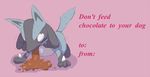  ambiguous_gender black_fur blue_fur boke-0327 boke-chan boke_(artist) candy canine card chocolate demotivational english_text food fur gross holidays lucario mammal nintendo pet pink_background pok&eacute;mon public_service_announcement simple_background solo spikes tan_fur text valentine&#039;s_day video_games vomit 