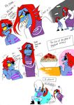  cosplay digital_media_(artwork) duo eye_patch eyewear female fish food g0966 hair hi_res humor marine pasta protagonist_(undertale) pun red_hair spaghetti toriel undertale undyne undynetale video_games 