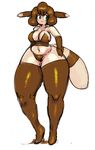  anthro big_breasts breasts brown_fur brown_hair cleavage clothed clothing curly_q eyelashes female fur furret green_eyes hair high_heels keijimatsu nintendo pok&eacute;mon pok&eacute;morph solo tan_fur thick_thighs underwear video_games wide_hips 